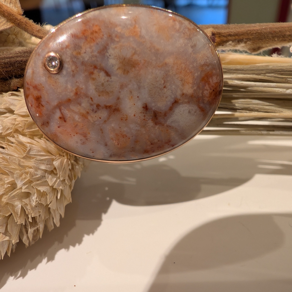 Oval Stone Pendant with Brown and Cream Tones